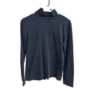 St. Johns Bay Navy Blue Classic Mock Turtleneck Long Sleeve Cotton Shirt Sz M